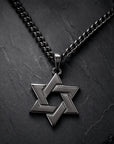 All Black Stainless Steel Star of David Necklace, close-up on dark slate
