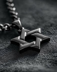 All Black Stainless Steel Star of David Necklace, detail