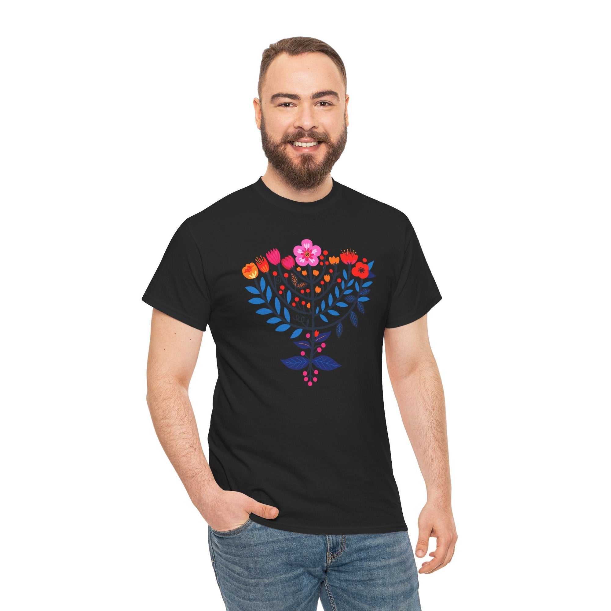 Flower Menorah T-Shirt - Shop Israel