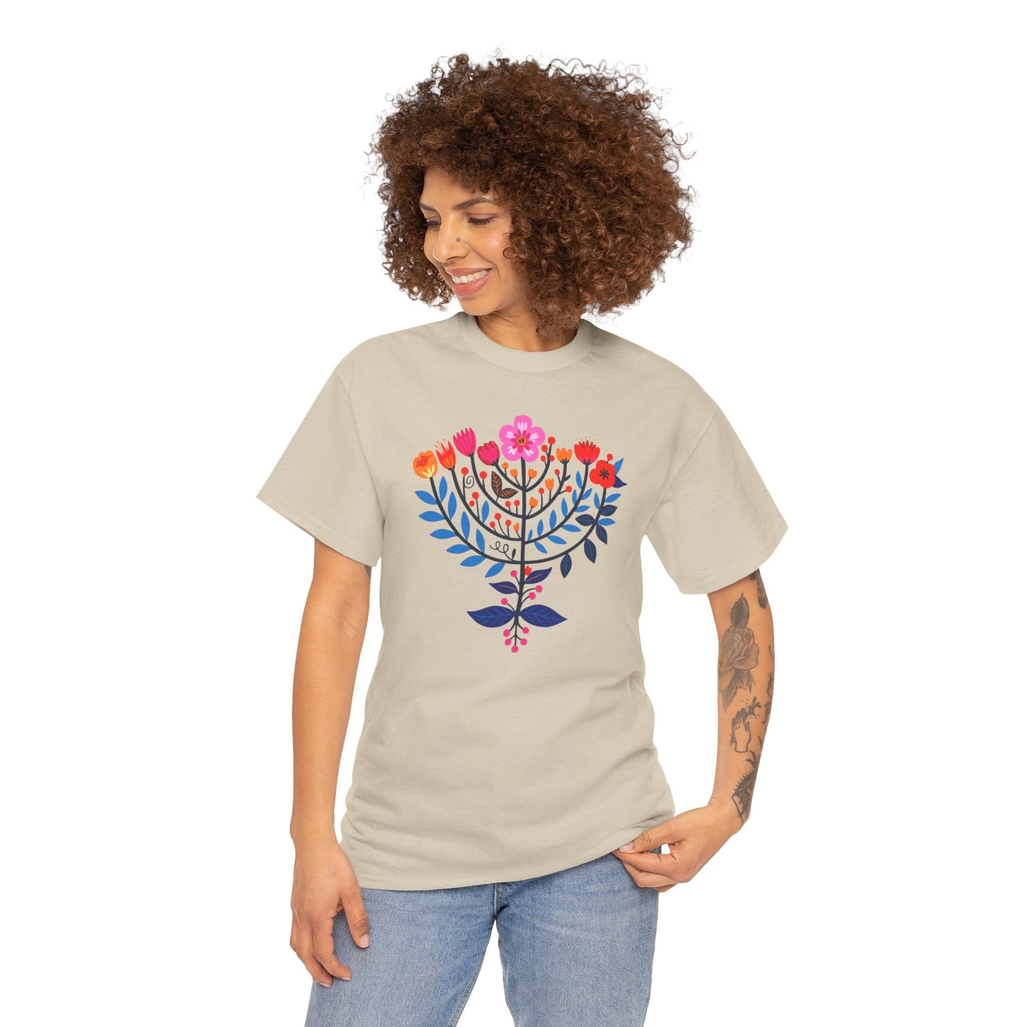 Flower Menorah T-Shirt - Shop Israel
