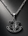 IDF Necklace, editorial close-up on gunmetal