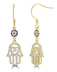 Studded Hamsa Hanging Earrings - Shop Israel