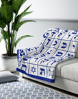White & Blue Hebrew Alphabet Sherpa Blanket - Shop Israel