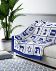White & Blue Hebrew Alphabet Sherpa Blanket - Shop Israel