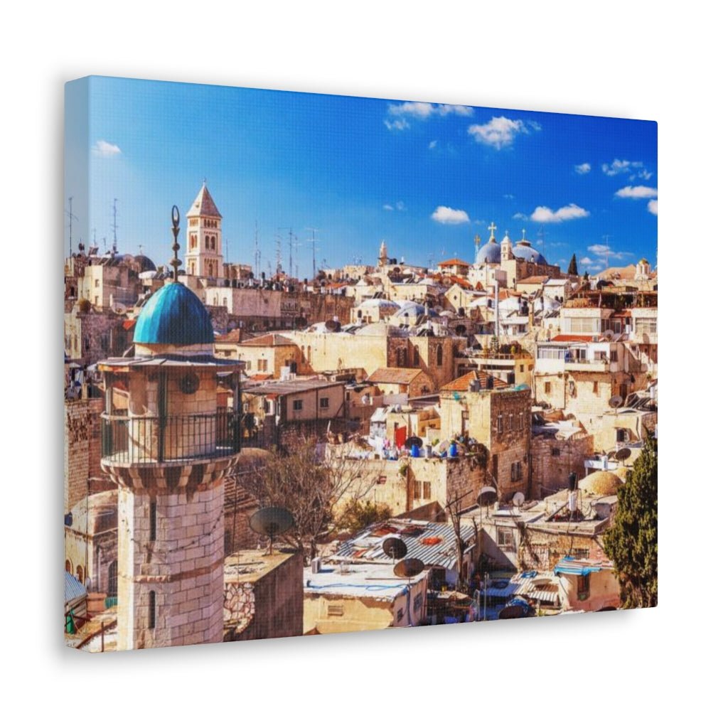 Shop premium Old City canvas wall art featuring Jerusalem's rooftops.