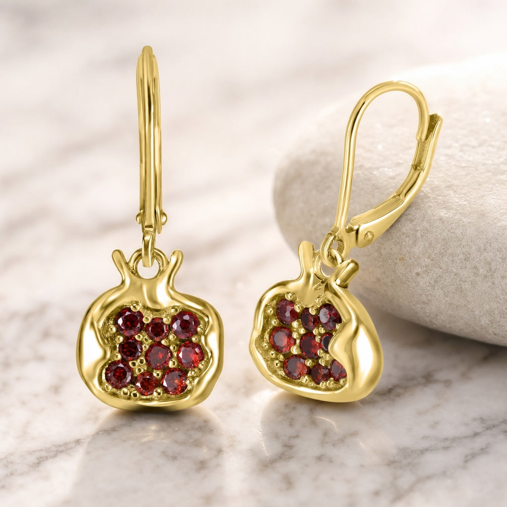 Pomegranate earrings, a classic Rosh Hashanah symbol