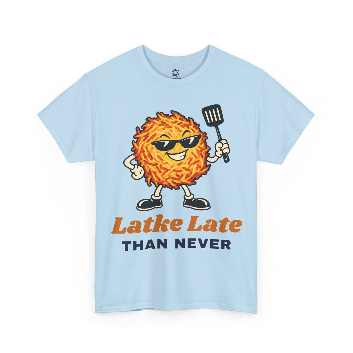 Latke Late Than Never T-Shirt in Light Blue - Shop Israel
