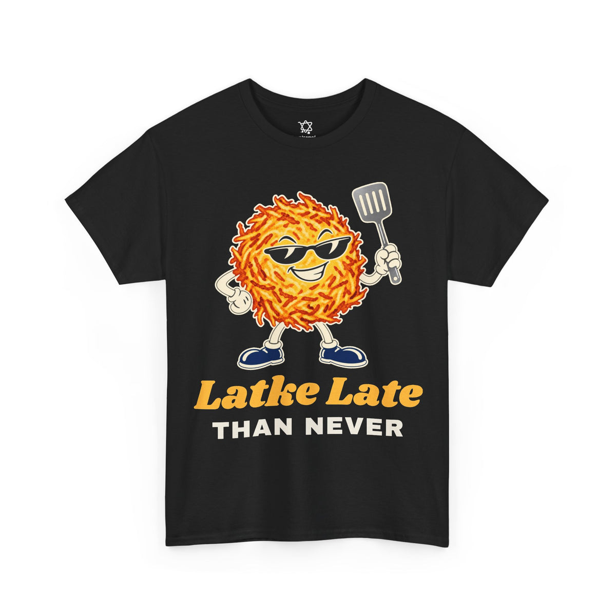 Latke Late Than Never T-Shirt in Black - Shop Israel