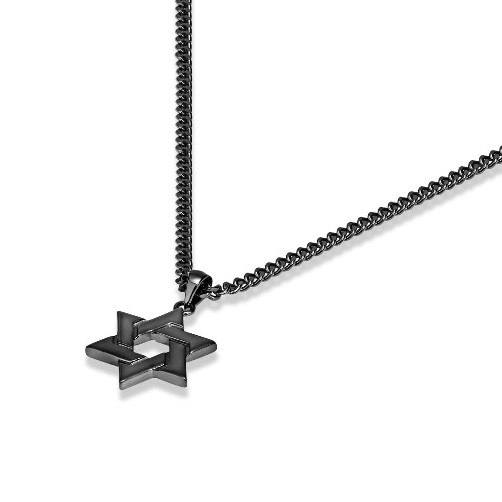 All Black Stainless Steel Star of David Necklace, side view