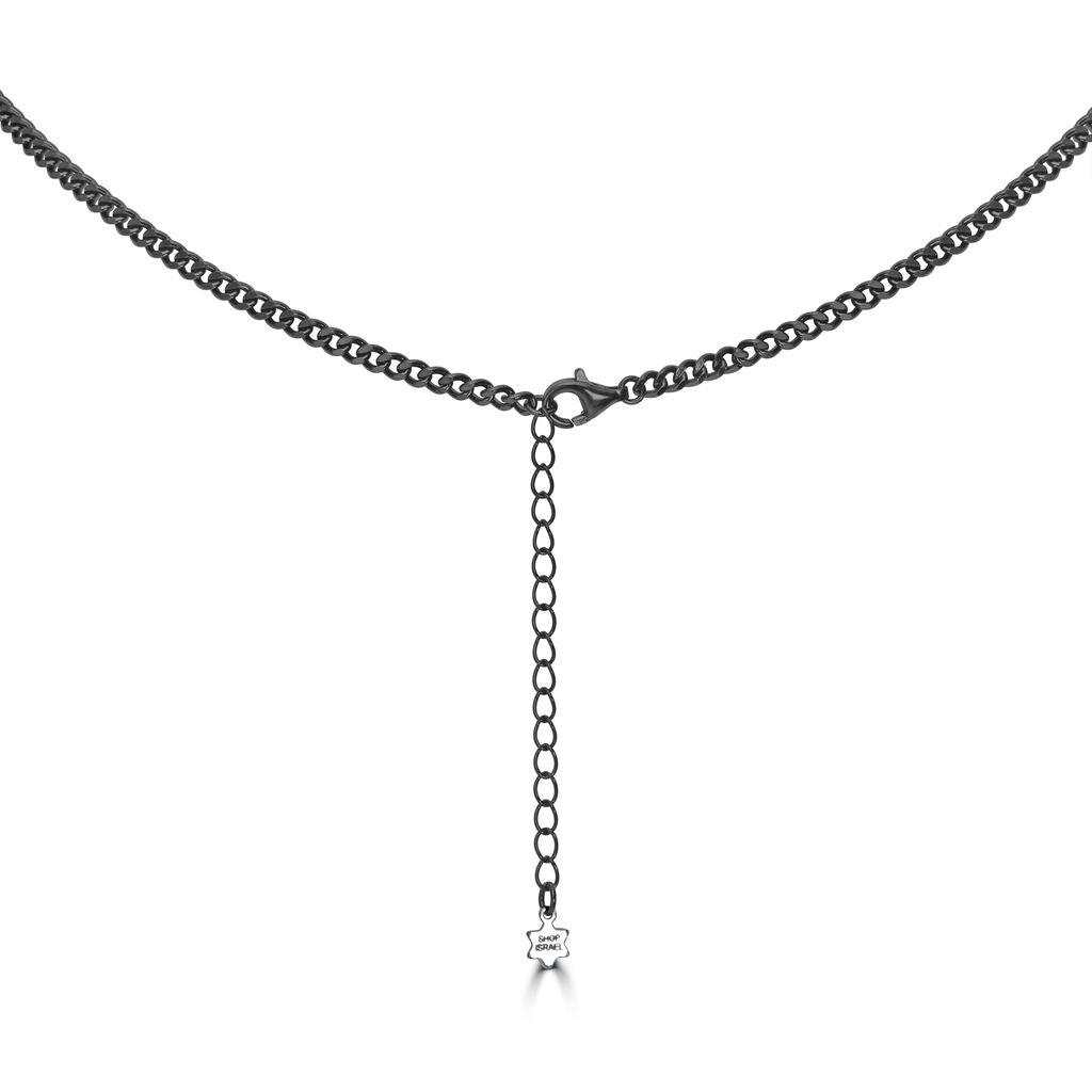 All Black Stainless Steel Star of David Necklace, extender with Shop Israel star tag