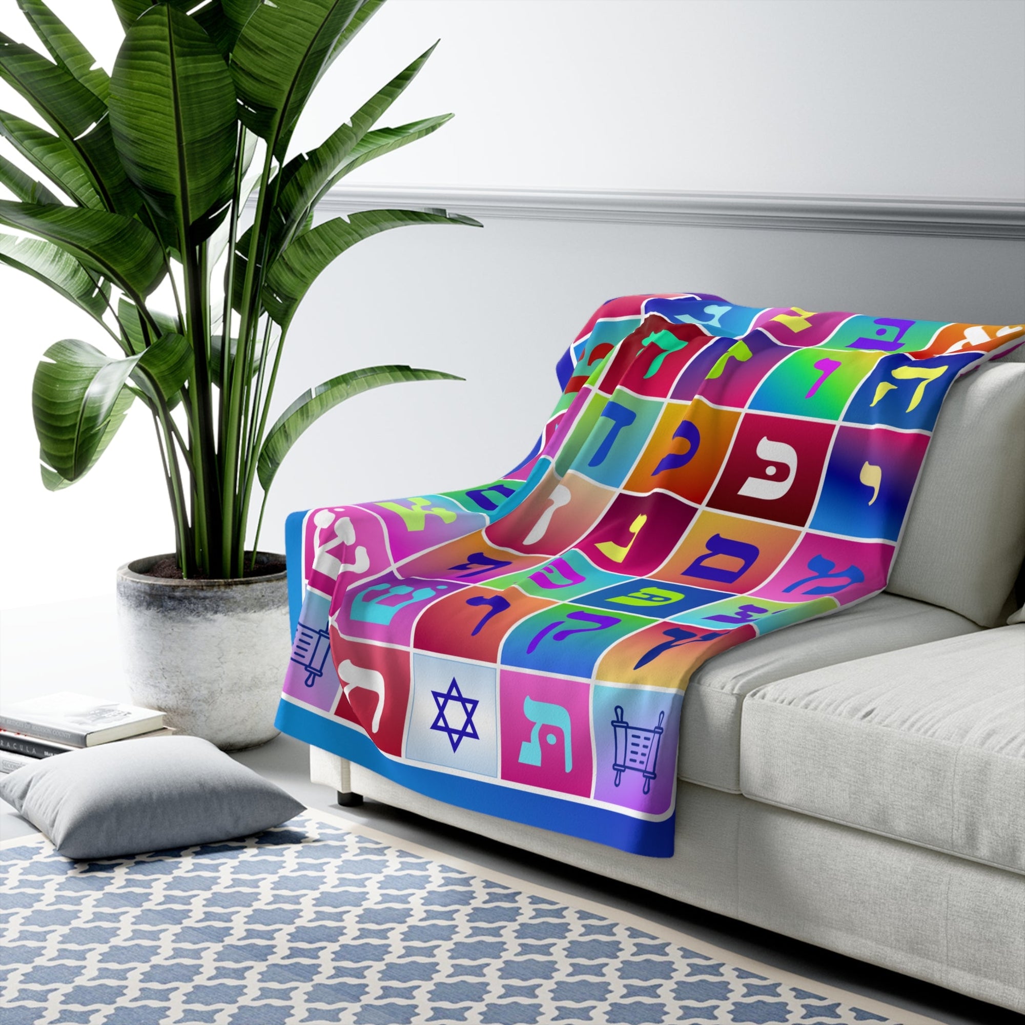 Colorful Hebrew Alphabet Sherpa Blanket - Shop Israel