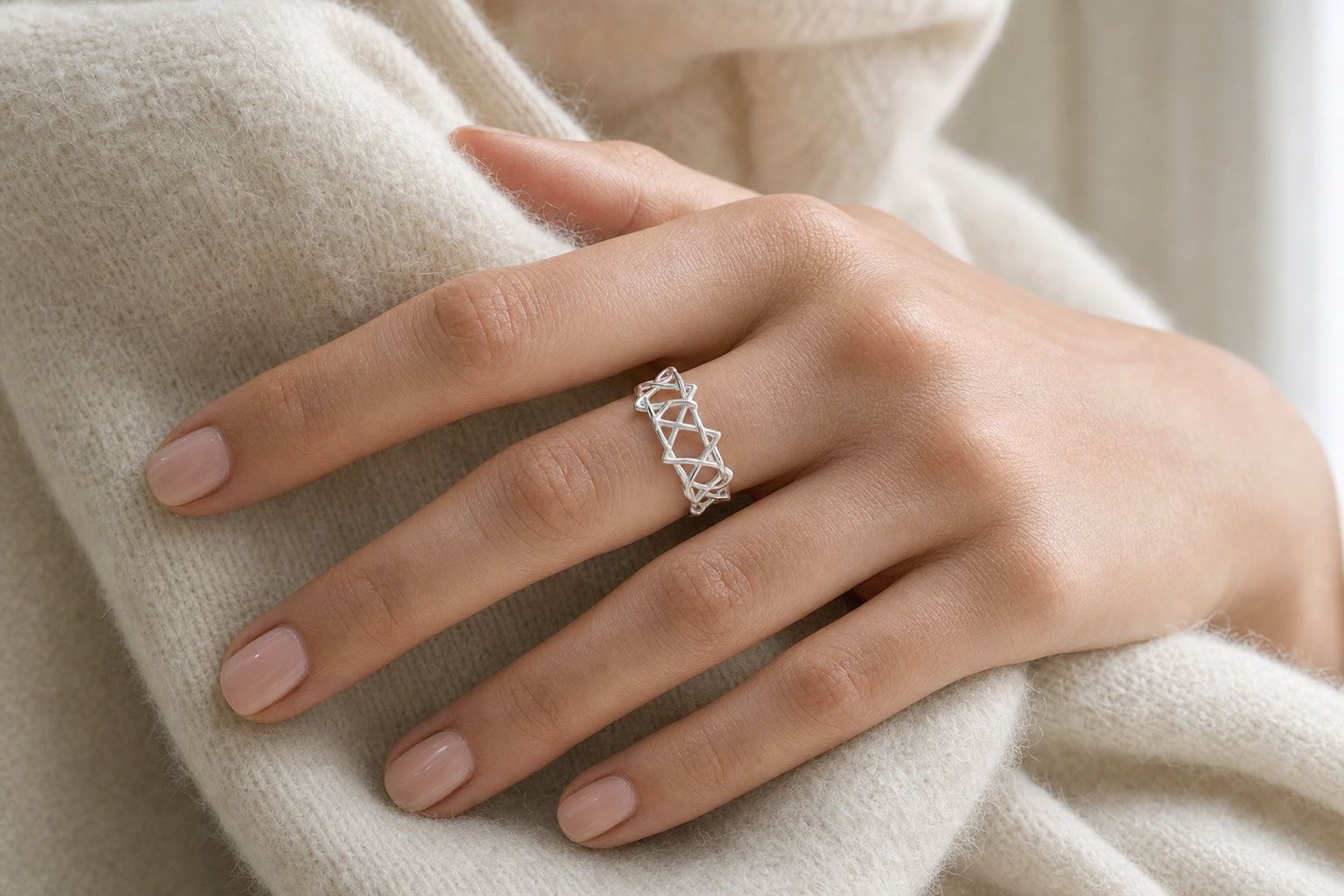 Eternal Star of David Ring worn on her hand