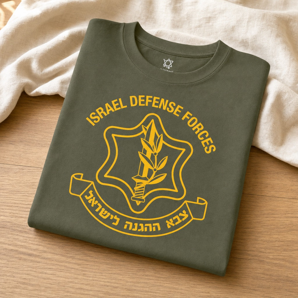 IDF T-Shirt, folded editorial flat lay