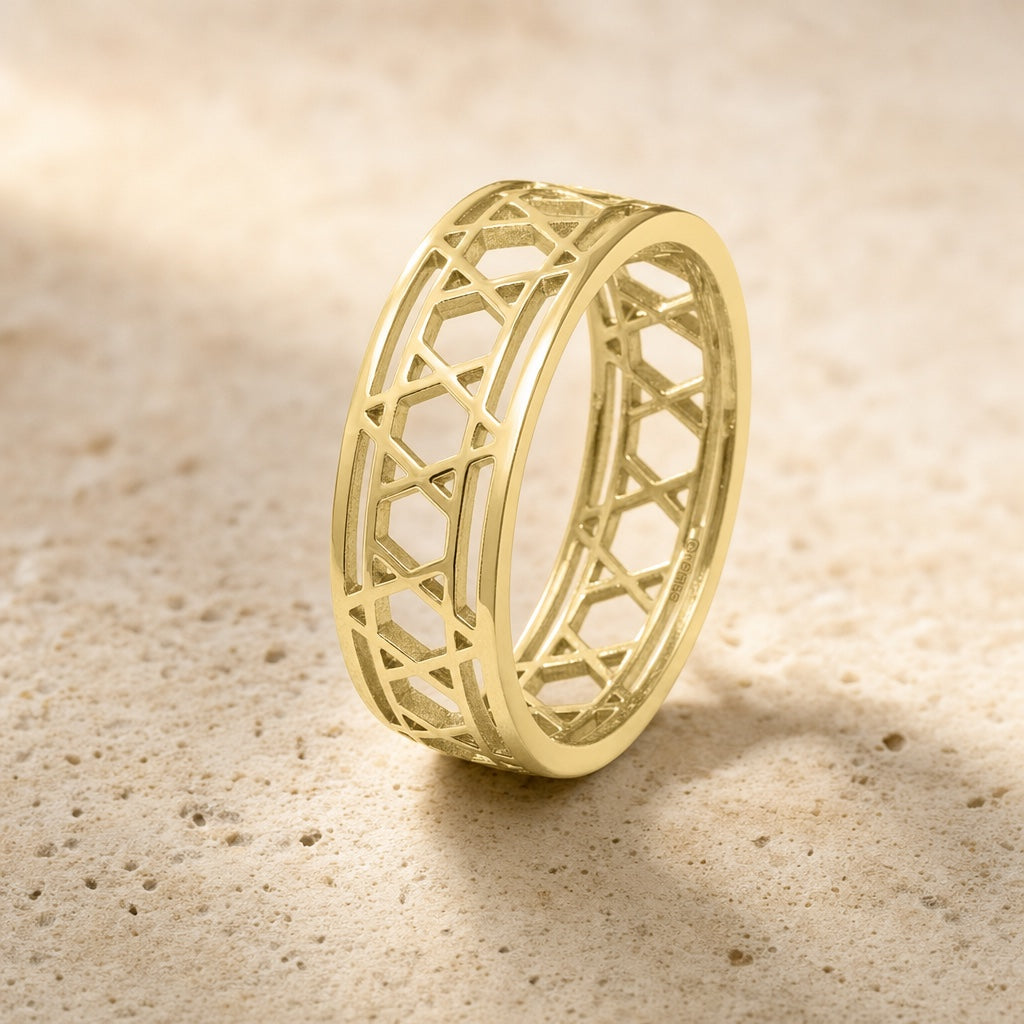 Infinity Band Star of David Ring, editorial close-up