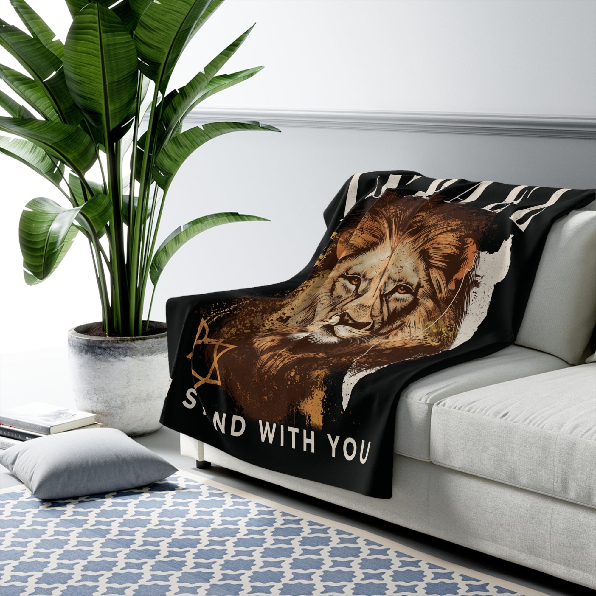 Israel I Stand With You Lion Sherpa Blanket (Black) - Shop Israel