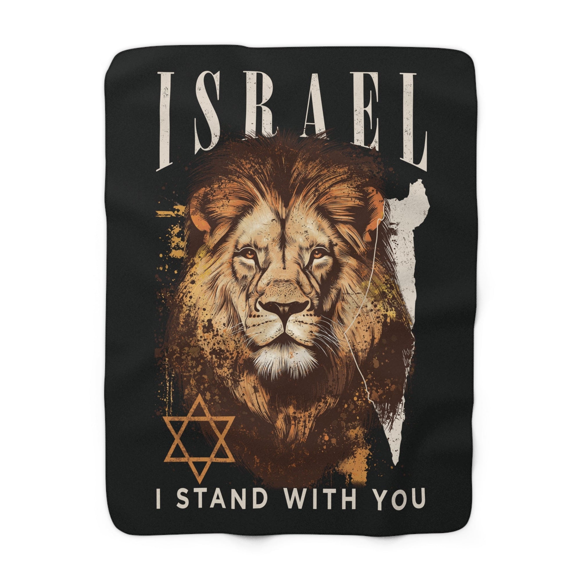 Israel I Stand With You Lion Sherpa Blanket (Black) - Shop Israel