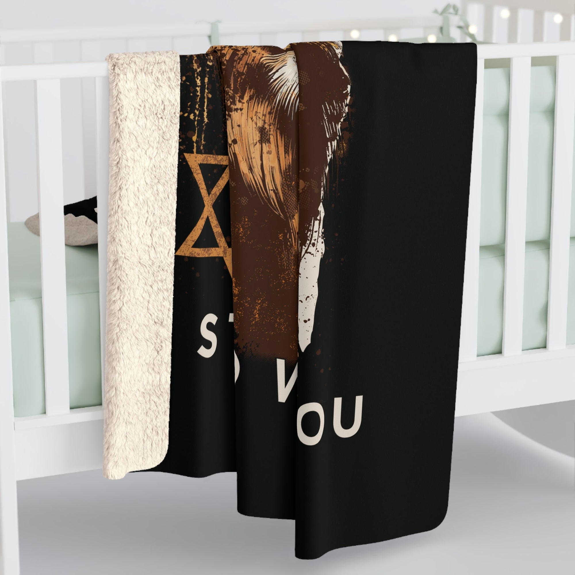 Israel I Stand With You Lion Sherpa Blanket (Black) - Shop Israel