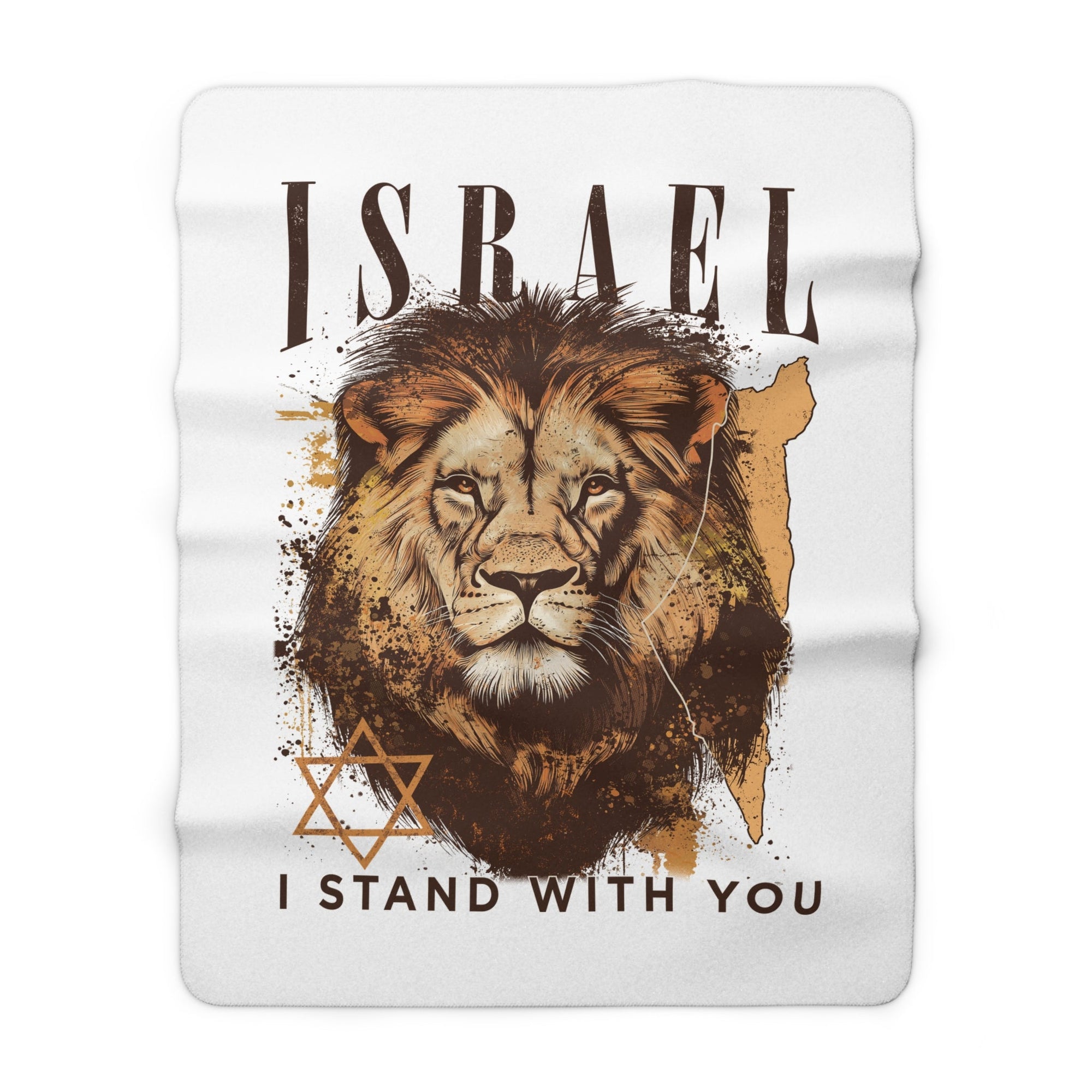 Israel I Stand With You Lion Sherpa Blanket (White) - Shop Israel