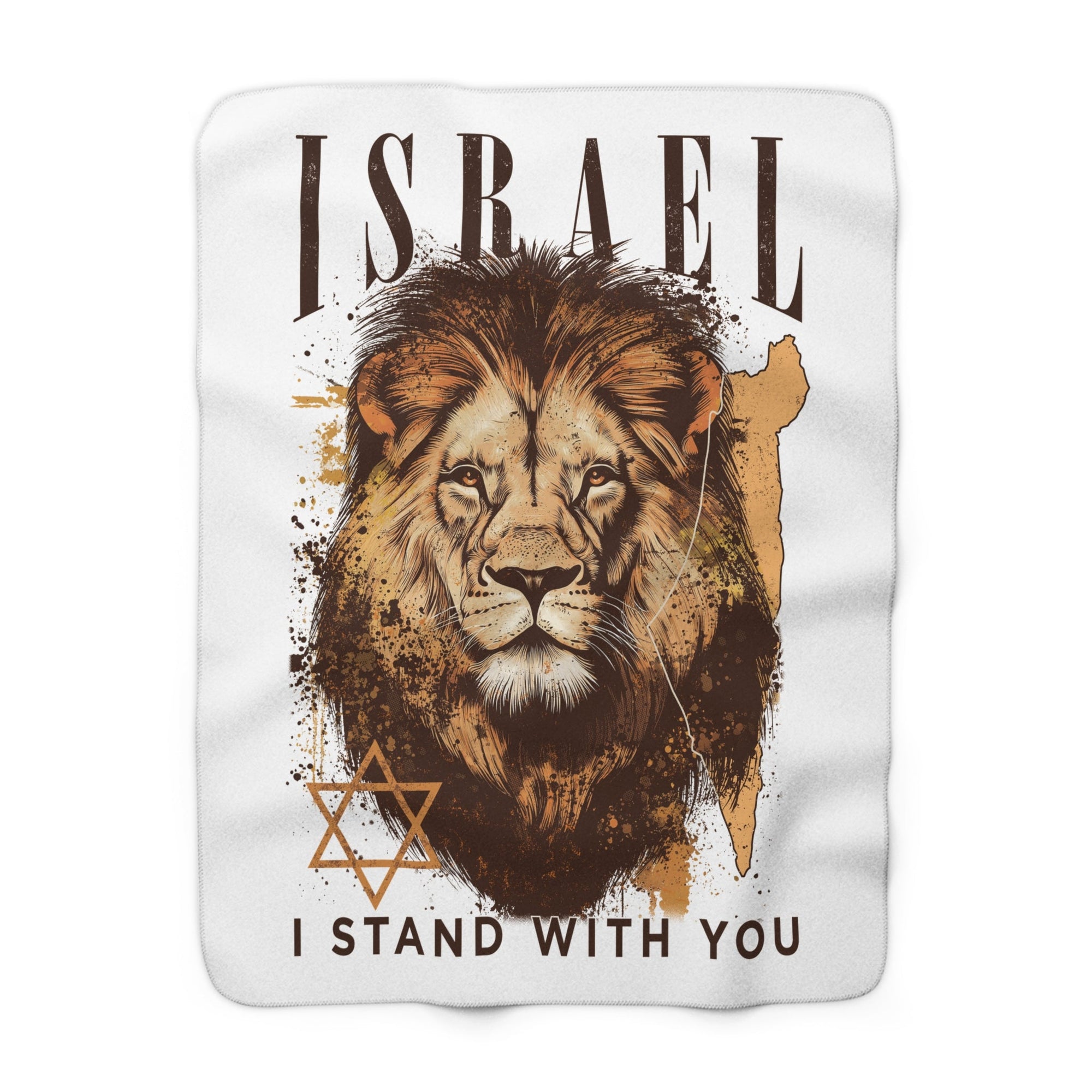 Israel I Stand With You Lion Sherpa Blanket (White) - Shop Israel