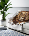 Israel I Stand With You Lion Sherpa Blanket (White) - Shop Israel