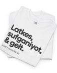 Latkes, Sufganiyot, Gelt Hanukkah T-Shirt - Shop Israel