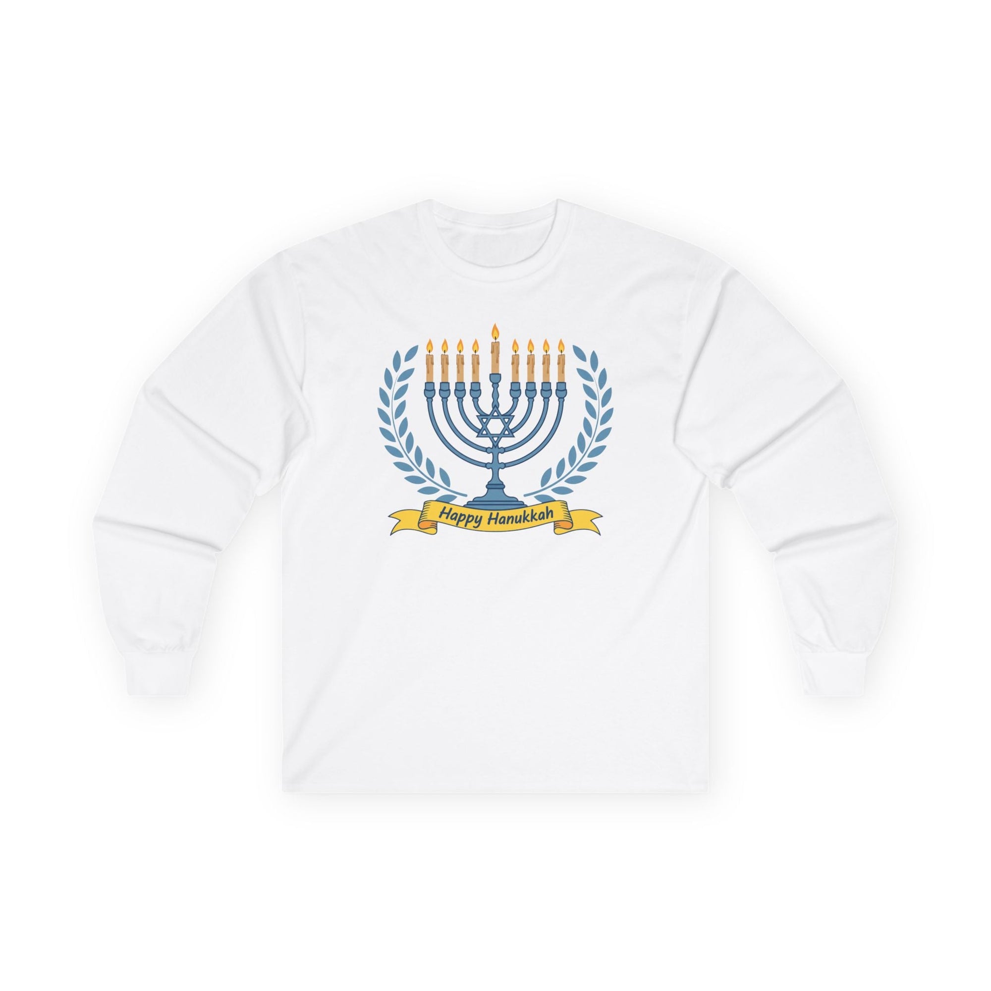 Menorah 'Happy Chanukah' Long Sleeve T-Shirt - Shop Israel
