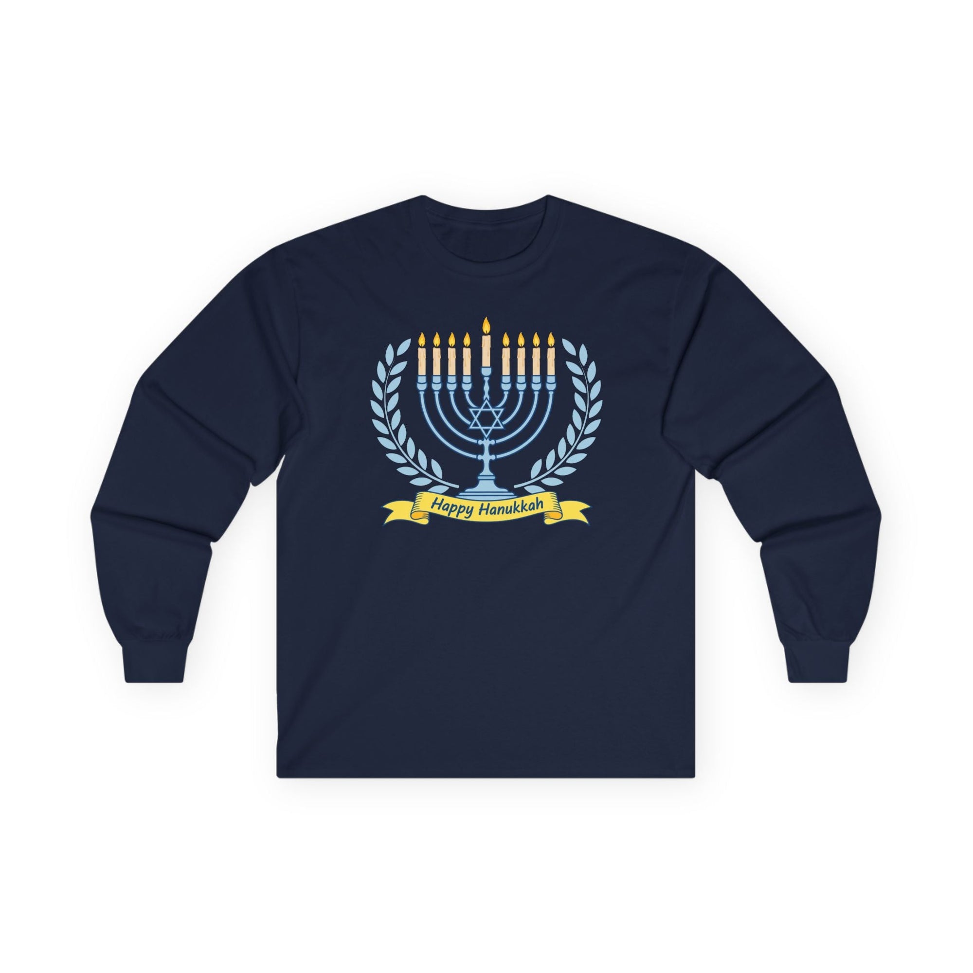 Menorah 'Happy Chanukah' Long Sleeve T-Shirt - Shop Israel