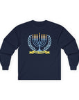 Menorah 'Happy Chanukah' Long Sleeve T-Shirt - Shop Israel
