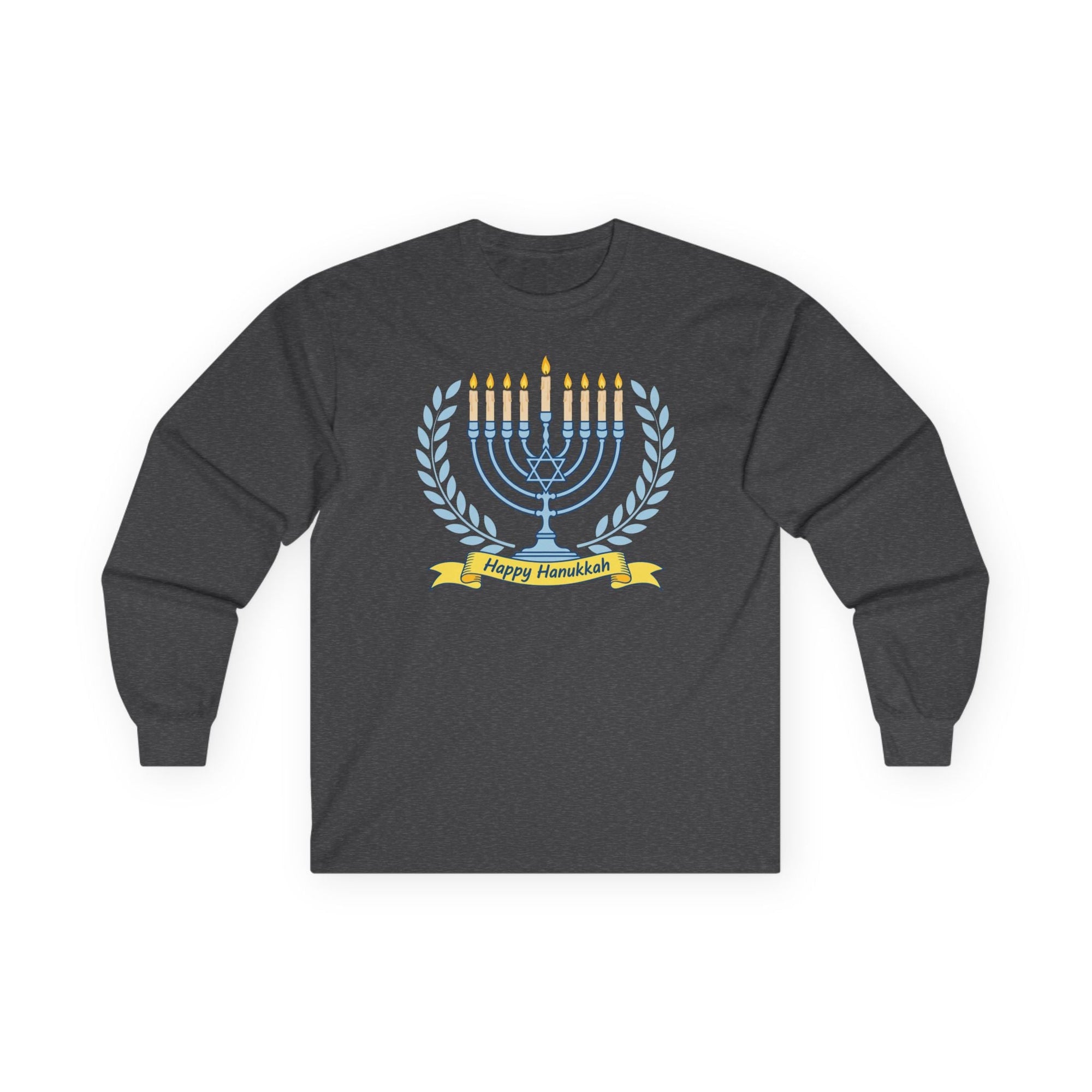 Menorah 'Happy Chanukah' Long Sleeve T-Shirt - Shop Israel