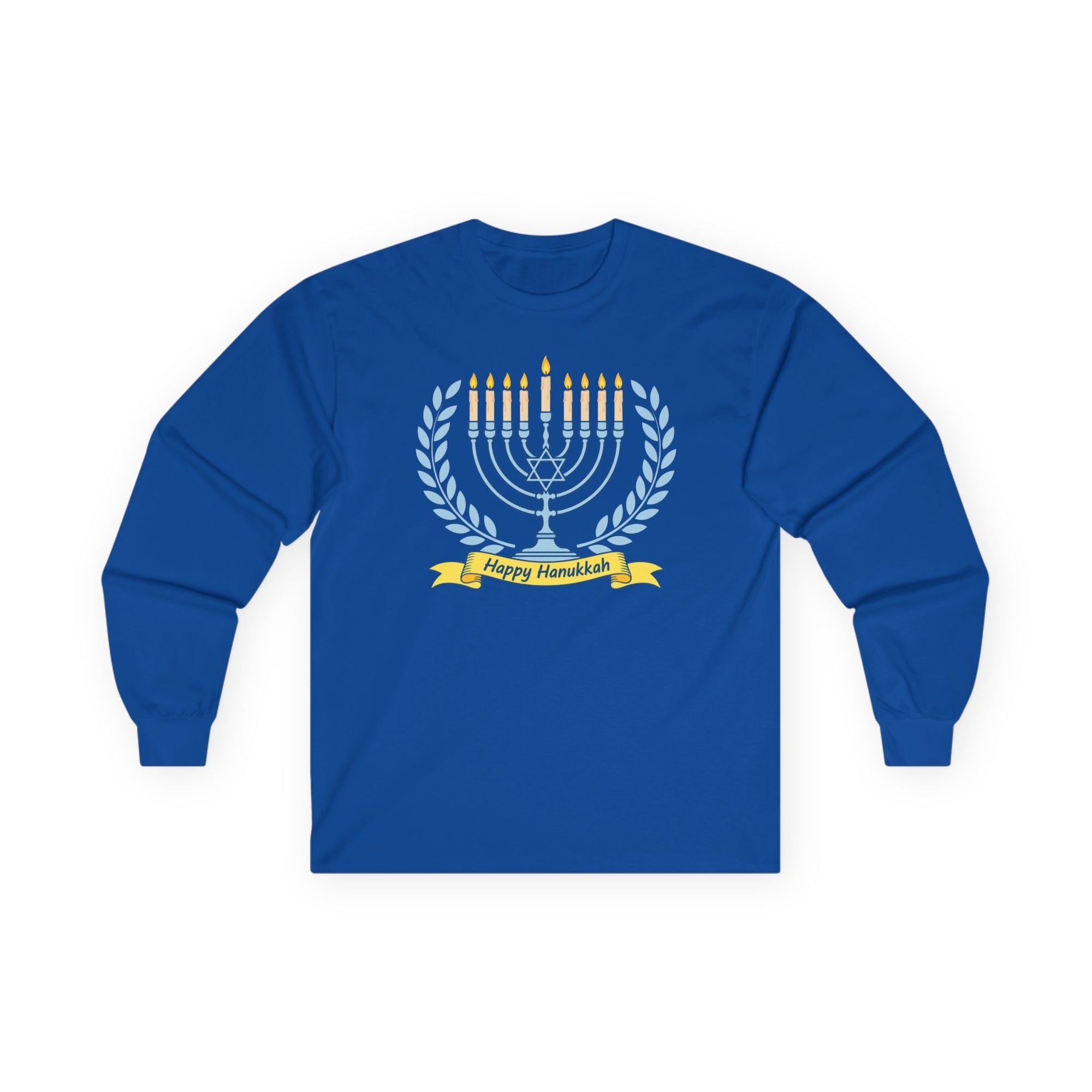 Menorah 'Happy Chanukah' Long Sleeve T-Shirt - Shop Israel