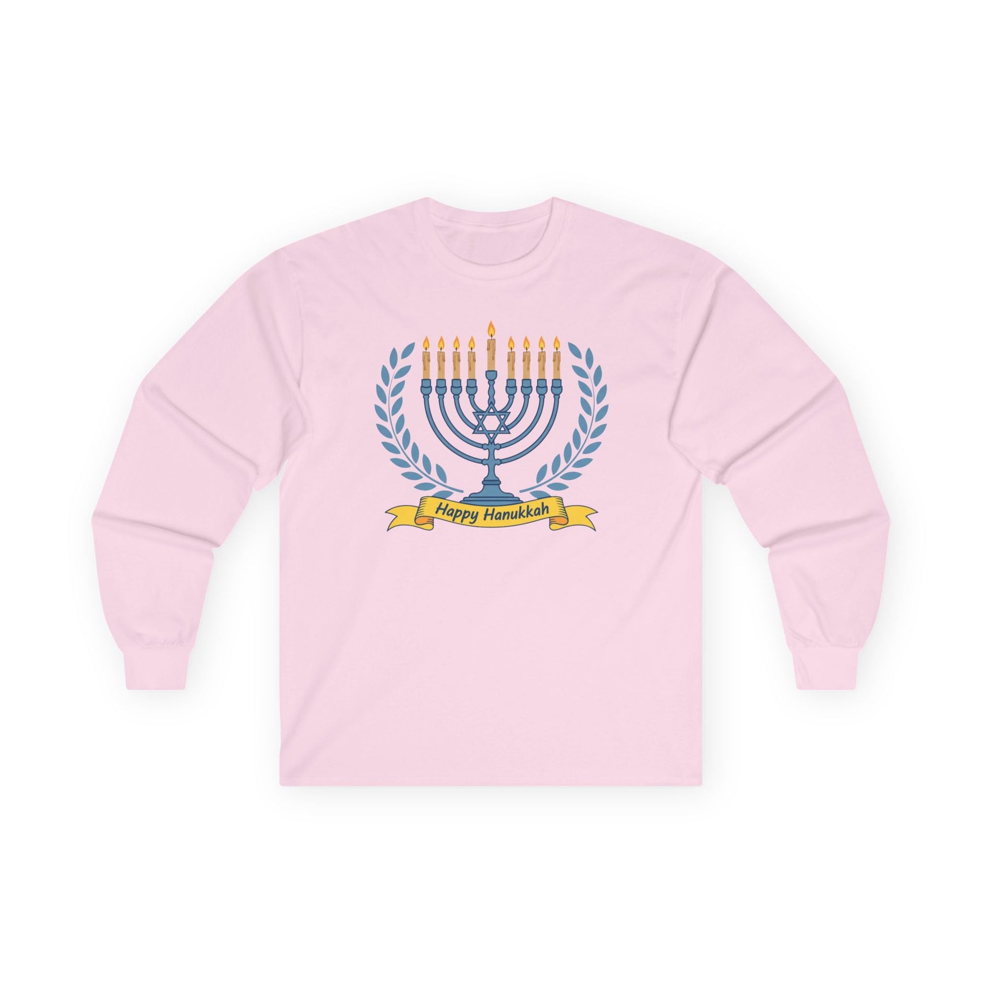 Menorah 'Happy Chanukah' Long Sleeve T-Shirt - Shop Israel