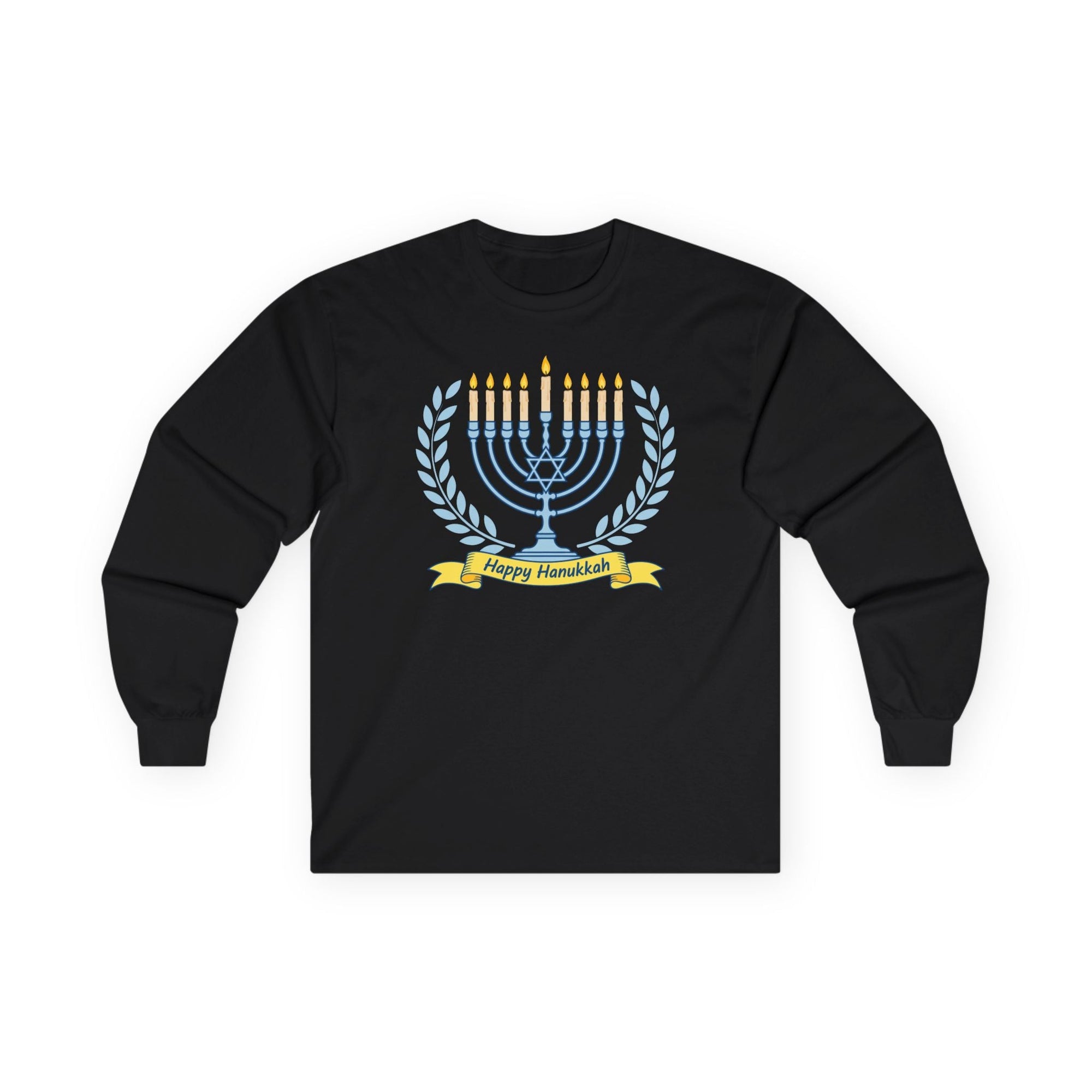 Menorah 'Happy Chanukah' Long Sleeve T-Shirt - Shop Israel