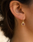Pomegranate Earrings worn, close-up