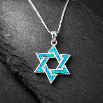 Shalom Star of David Necklace, editorial close-up on slate