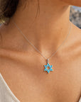 Shalom Star of David Necklace worn at the collarbone