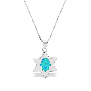 Star of David Opal Hamsa Necklace - Shop Israel