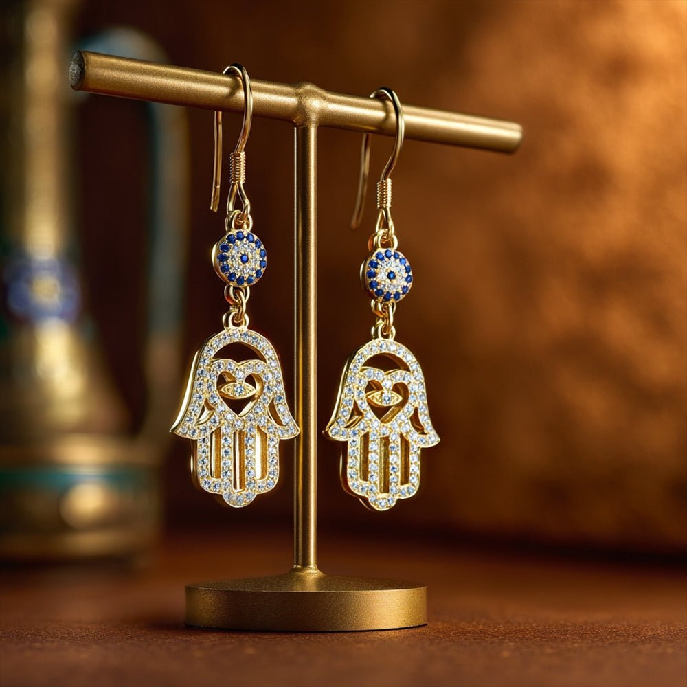 Studded Hamsa Hanging Earrings - Shop Israel
