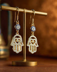 Studded Hamsa Hanging Earrings - Shop Israel