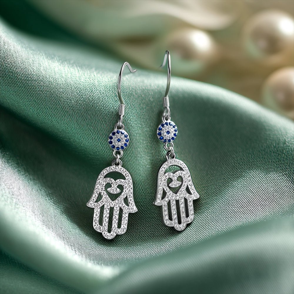 Studded Hamsa Hanging Earrings - Shop Israel