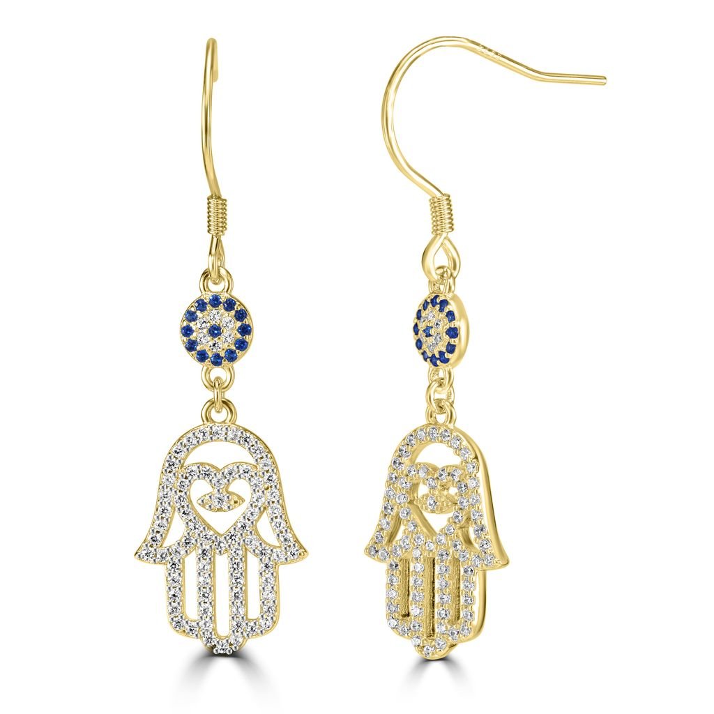 Studded Hamsa Hanging Earrings - Shop Israel