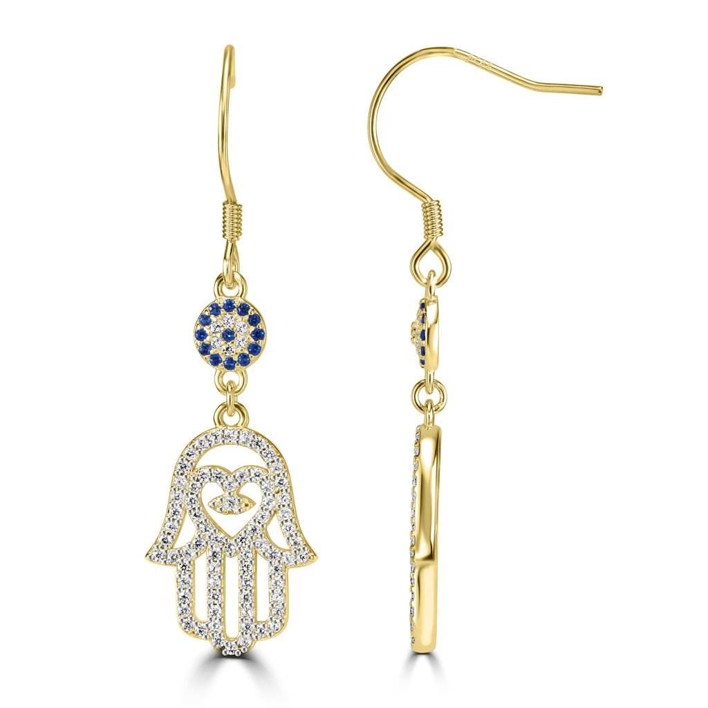 Studded Hamsa Hanging Earrings - Shop Israel