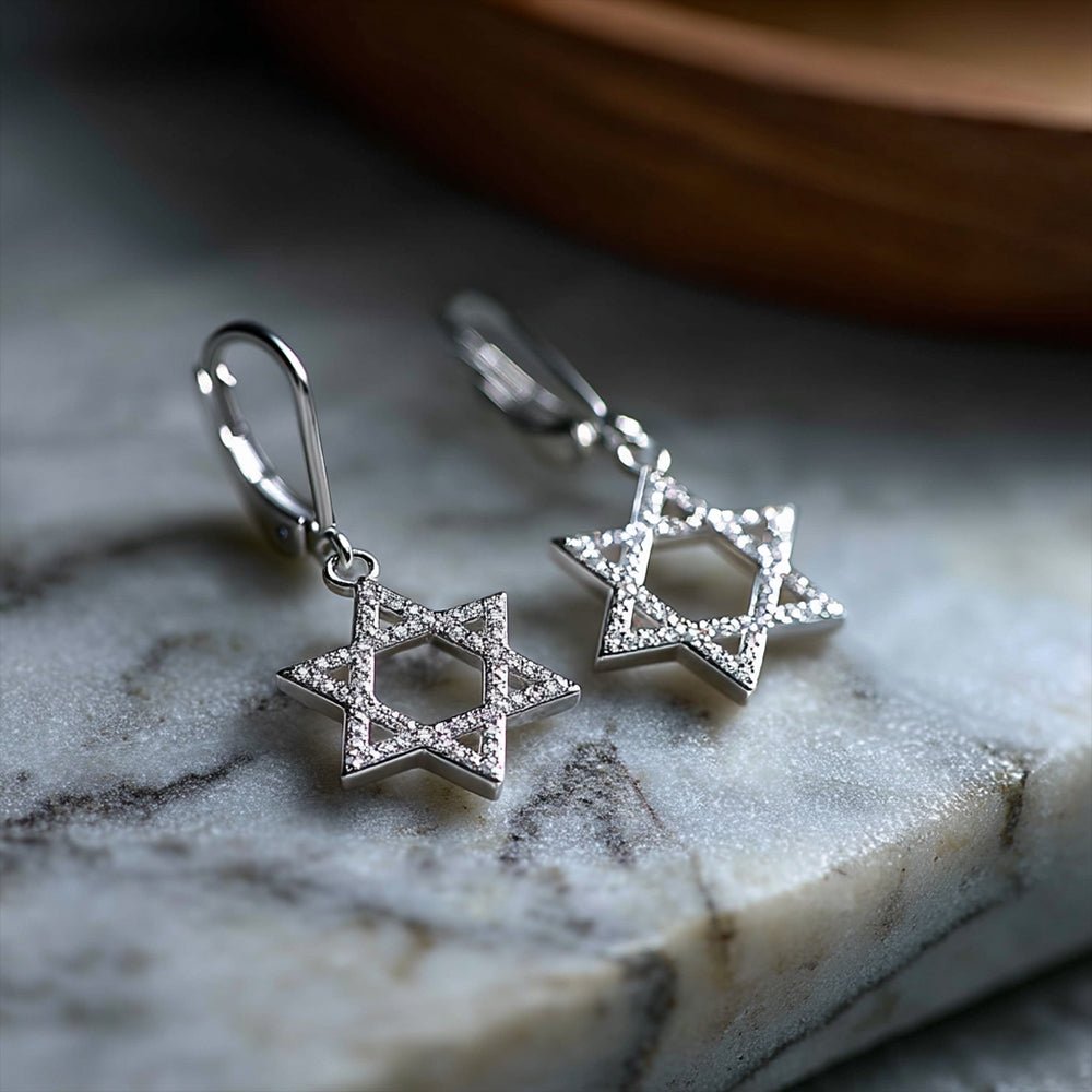 Studded Star of David Hanging Earrings - Shop Israel