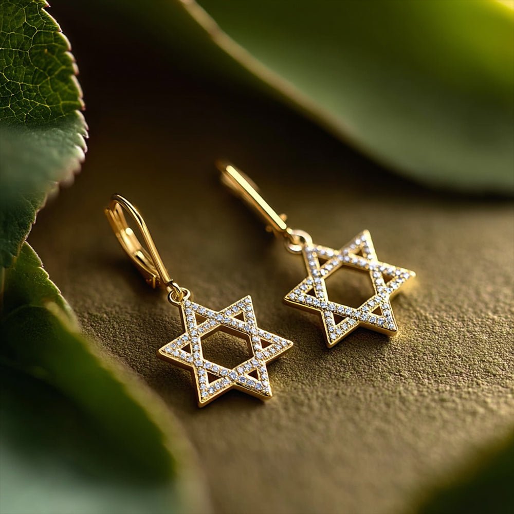 Studded Star of David Hanging Earrings - Shop Israel