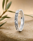 This Too Shall Pass Band Ring, editorial close-up on Jerusalem stone